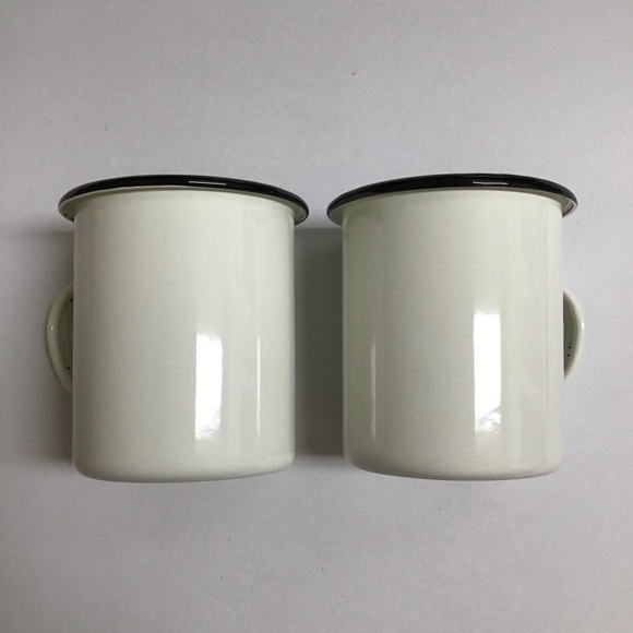 Hearth & Hand Enamelware PAIR Metal Mugs White Black Rim Farmhouse Camping RV - Picture 6 of 11